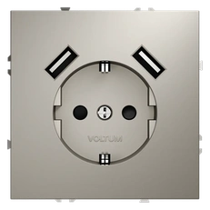 Изображение Розетка USB А+А с заземлением и шторками Voltum S70, кашемир (механизм + накладка)