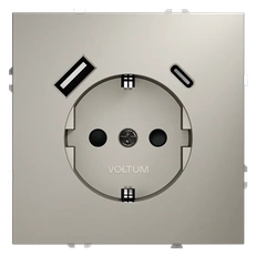 Изображение Розетка USB А+С с заземлением и шторками Voltum S70, кашемир (механизм + накладка)